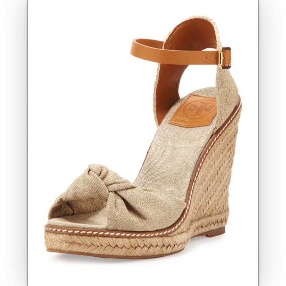 Tory Burch Macy Linen Espadrille Wedge / Gold Wash